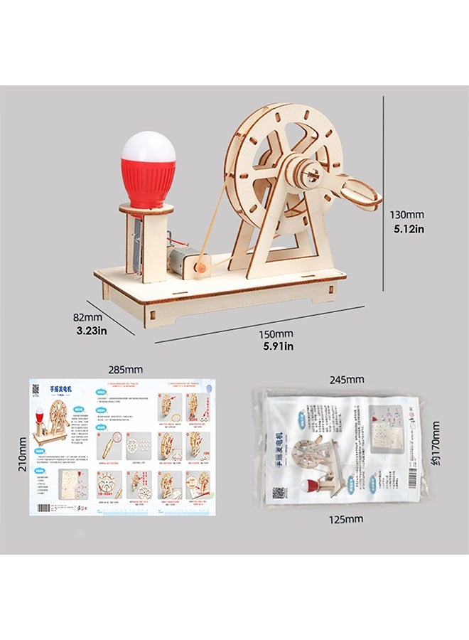 BEBLOSSOM Wooden hand-crank generator – upgrade science experiment kit manual generator toy with light bulb, physics assembly toy for children aged 6-14, interactive electricity learning kit - Image 2